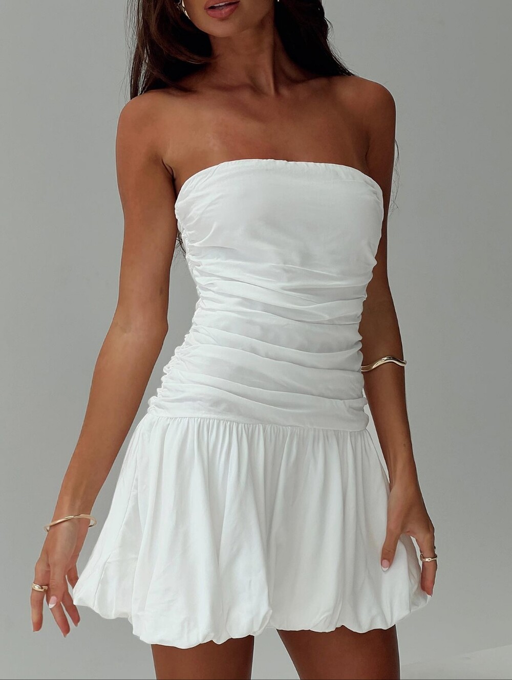 Princess polly Glamour Girl Strapless Bubble Hem Mini Dress White